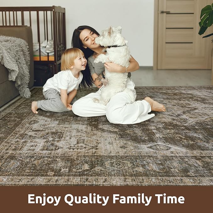 AMOAMI-Area Rug 9X12 Rugs for Living Room-Vintage Soft Coffee&Brown Rugs for Bedroom-Non Slip Carpet-Washable Rug for Dining Room Living Room Bedroom Office Under Table