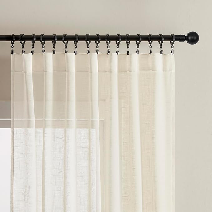 Joydeco Sheer Curtains 108 Inches Long, White Curtains for Living Room 2 Panels Set, Linen Curtains Window Privacy Assured with Light Filtering(W52 x L108 Inch,Linen)
