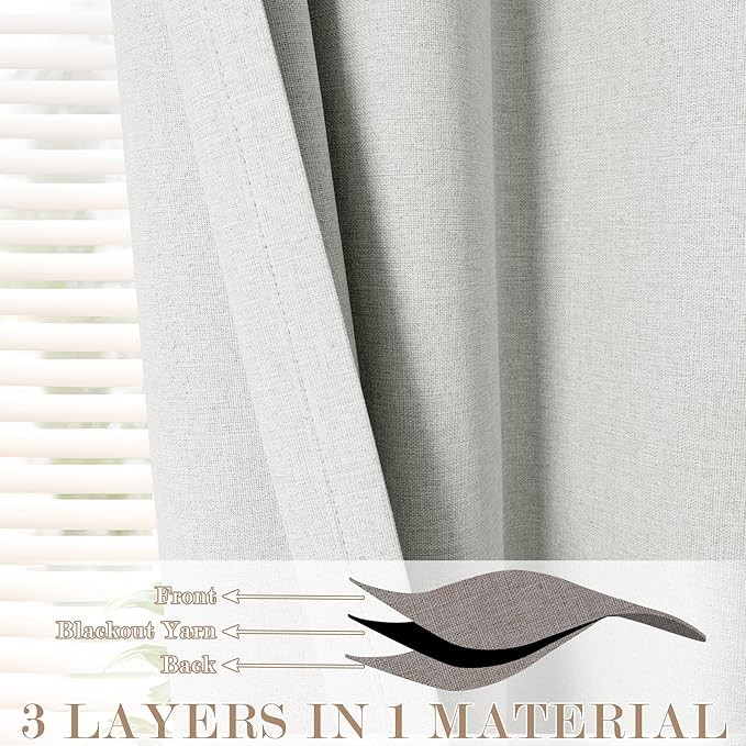 100" W x 96" L Faux Linen Room Divider Curtains, Full Blackout Pinch Pleated Drapes for Traverse Rod, Bedroom Divider Privacy Drapery with Hooks for Ceiling Track, 1 Panel, Greyish White
