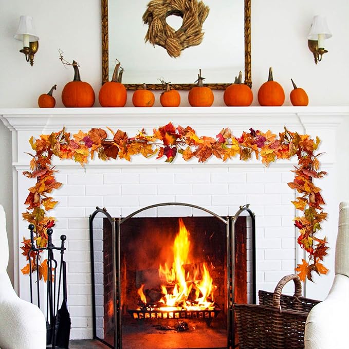 Lvydec 4 Pack Fall Maple Garland - 5.9ft/Strand Artificial Fall Foliage Garland Realistic Maple Leaves Autumn Decor for Home Wedding Halloween Thanksgiving Party (Mixed Color)