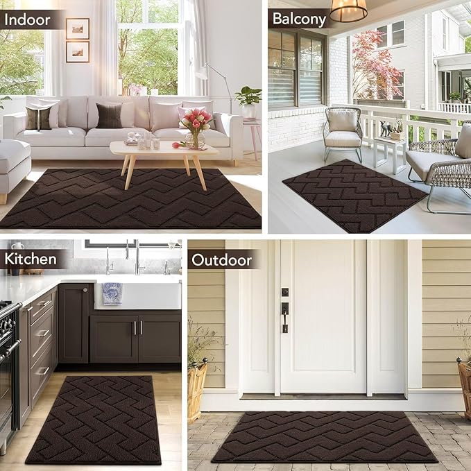 hicorfe Indoor Doormat,Front Back Door Mat Rubber Backing Non Slip Door Mats 20"x59" Absorbent Resist Dirt Entrance Doormat Inside Floor Mats Entryway Washable Low-Profile for Patio,Garden(Coffee)