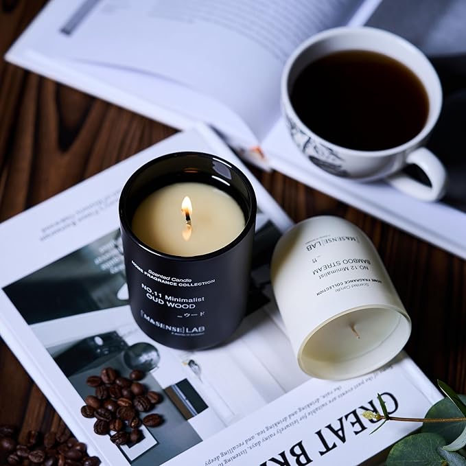 M&SENSE Natural Soy Candle| Vanilla Sandalwood | 8.82 oz, 50H Burn | Minimalist Scented Candle for Relaxation, Gifting, Home Décor | for Bedroom, Office, Party Medium