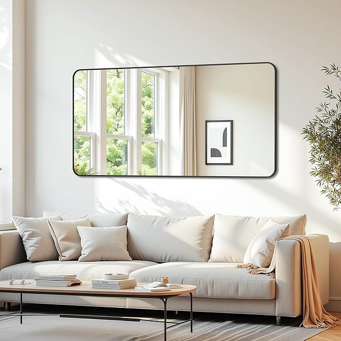 Bathroom Mirror 60" x 30", Large Rectangle Wall Mirror, Black Metal Frame Wall Mounted Mirrors for Bathroom, Vanity, Bedroom, Entryway Decor(Horizontal/Vertical)
