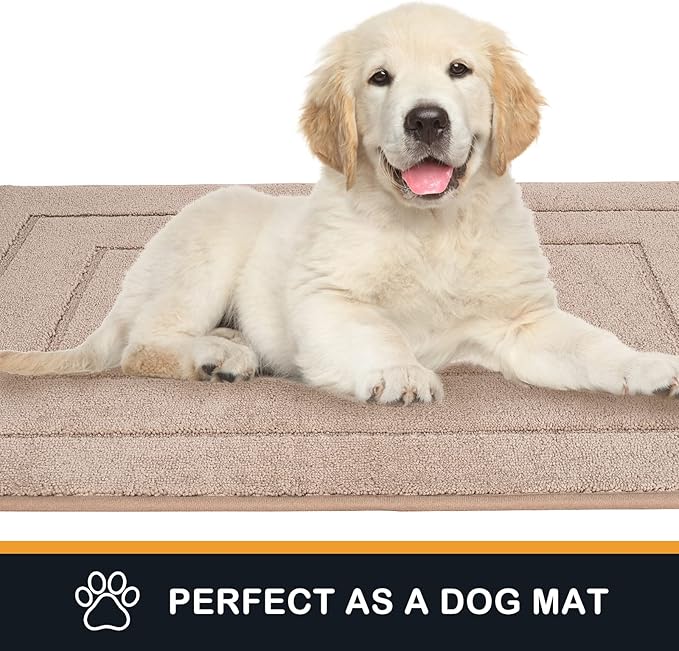 PURRUGS Dirt Trapping Door Mat 24" x 59", Non-Slip/Skid Machine Washable Entryway Rug, Dog Doormat, Super Absorbent Welcome Mat for Muddy Wet Shoes and Paws, Beige