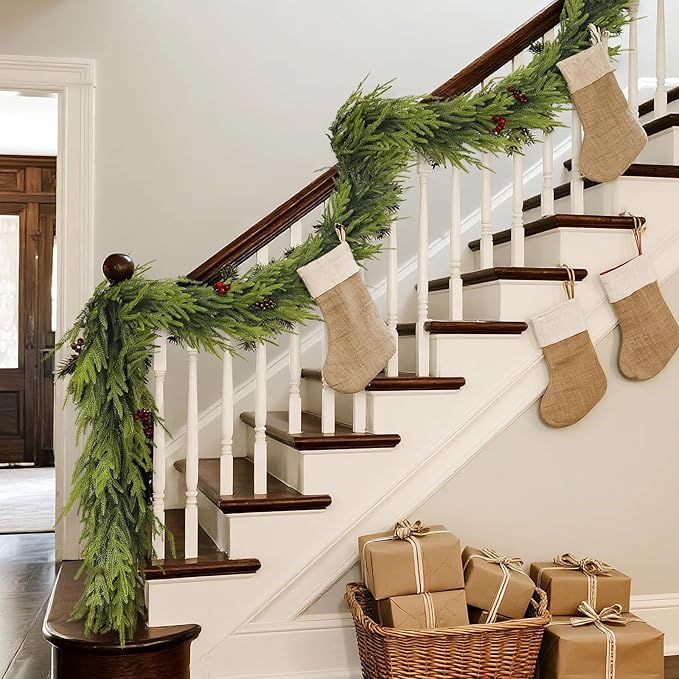 Artificial Norfolk Pine Garland - Faux Christmas Garland Fake Green Garland for Fireplace,Table, Stairs, Mantle, Window,Indoor Outdoor,Home,Holiday Decor (2 PCS,5 FT)