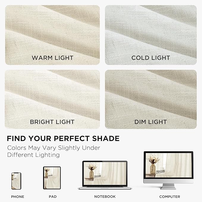 Joydeco Linen Curtains 84 Inch Length 2 Panels,Light Filtering Drapes 52 Inches Wide with Back Tab Rod Pockets (84" L x 52" W, Ivory on Linen)