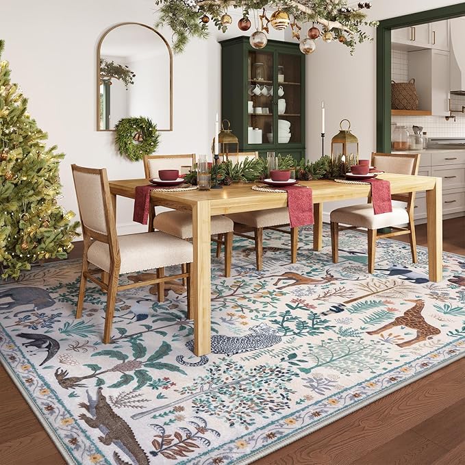 OJIA Jungle 8x10 Area Rugs for Living Room Bedroom Large Washable Rugs, Thin Modern Nursery Rug Non-Shedding Kids Playroom Rug Stain Resistant Large Carpet Neutral Rugs for Kids Room Dining