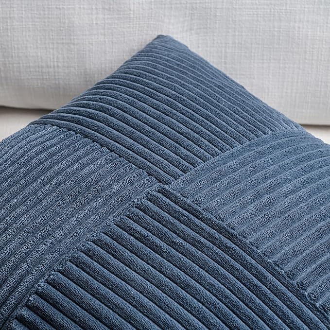 Fancy Homi 2 Packs Dusty Blue Decorative Throw Pillow Covers 16x16 Inch for Living Room Couch Bed Sofa, Farmhouse Boho Home Decor, Soft Corss Patchwork Corduroy Textured Square Cushion Case 40x40 cm