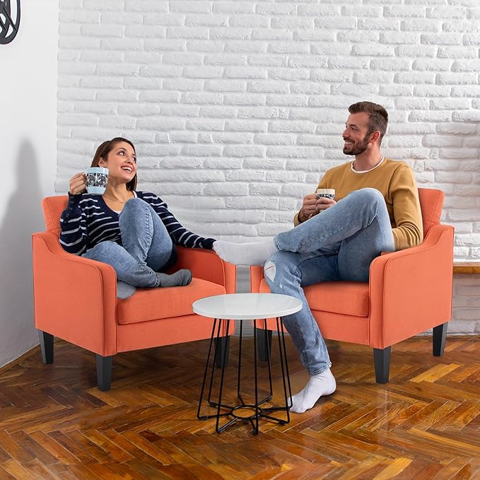 VINGLI Burnt Orange Mid Century Modern Accent Chair for Living Room & Bedroom, Scooped Arm, Upholstered Comfy Chair for Apartment, Waiting Room