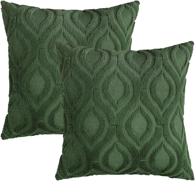 decorUhome Throw Pillow Covers 20x20 Inch Set of 2, Soft Plush Decorative Faux Fur Forest Elf Solid Couch Pillow Covers, Accent Farmhouse Neutral Square Euro Pillow Cases for Sofa Bed Living Room