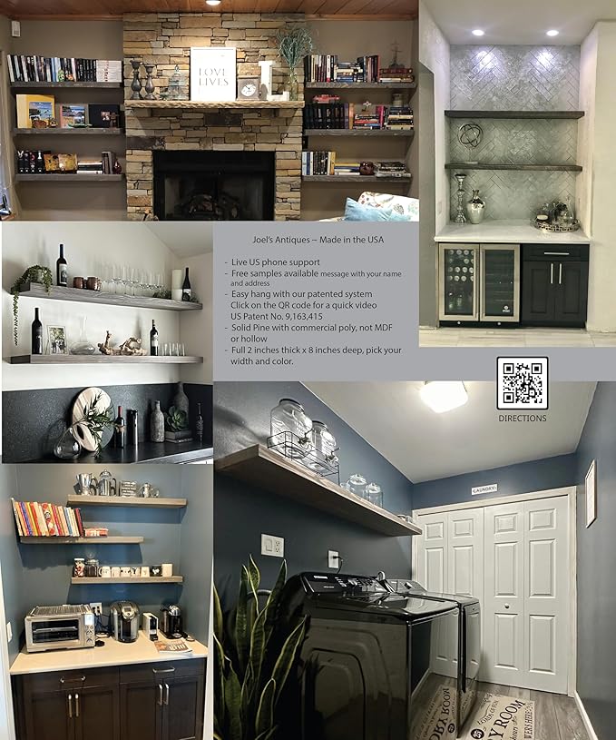 joelsantiques 36 Inch Wooden Floating Shelves for Wall - 36x6x2 in - Made of Natural Wood - Long Heavy Duty Rustic Wall Shelves for Bedroom - Perfect for Living Room, Kitchen - Grey - Gray