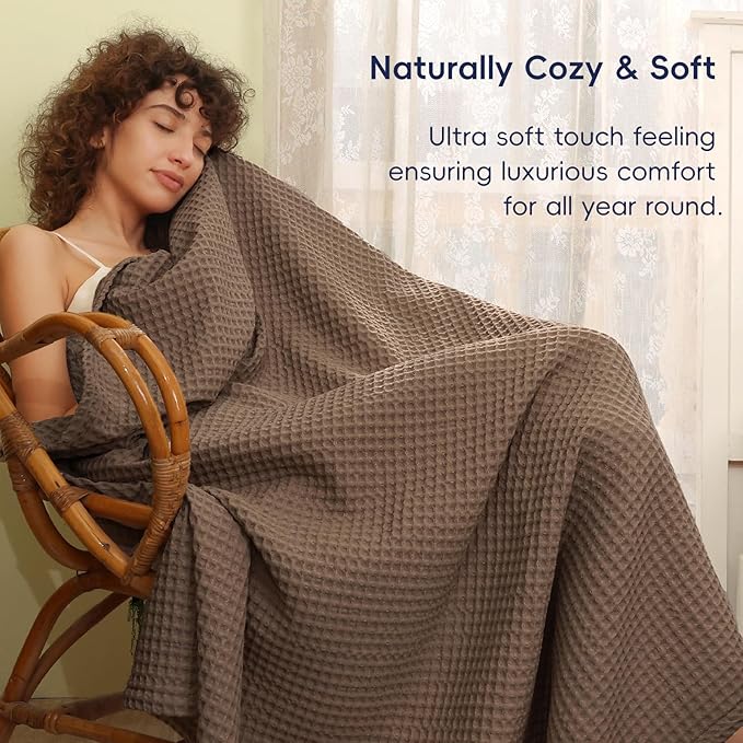 PHF Ultra Soft Waffle Weave Blanket King Size Cocoa Brown(104"x 90")- Washed Lightweight Breathable Cozy Woven Blanket for Bed - Aesthetic Decor for Couch Bedding Sofa Home Car