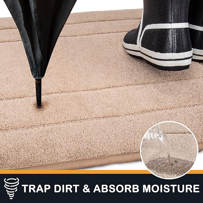 PURRUGS Dirt Trapping Door Mat 20" x 31.5", Non-Slip/Skid Machine Washable Entryway Rug, Dog Doormat, Super Absorbent Welcome Mat for Muddy Wet Shoes and Paws, Beige