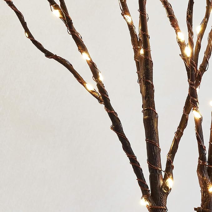 Fudios Lighted Branches Plug in 32IN 200 LED Mantle Winter Decor, Brown Twig Branch Lights for Christmas Holiday Party Indoor Outdoor