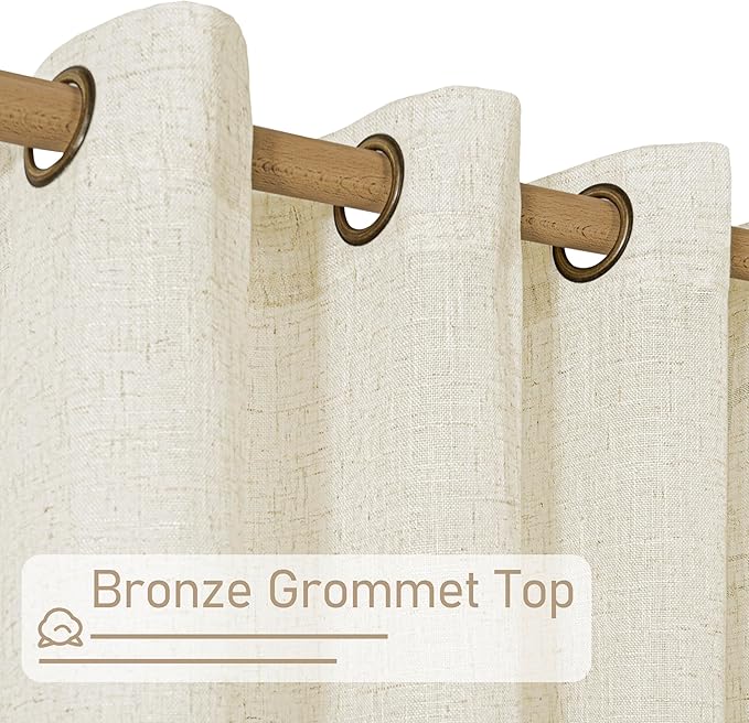 LAMIT Linen Sheer Curtains 72 Inches Long for Bedroom, Bronze Grommet Light Filtering Semi Sheer Linen Textured Burlap Boho Neutral Drapes for Living Room, Cream Ivory, 34 x 72 Inch, 2 Panels