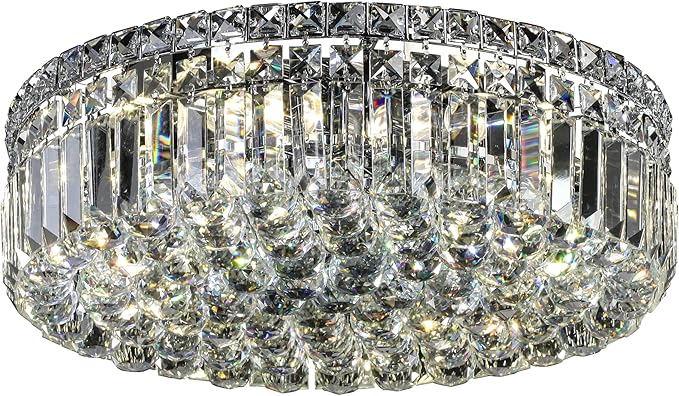 6-Lights Crystal Flush Mount Chandelier Light Fixture with K9 Crystals Modern Ceiling Lights Elegant Pendant Lamp for Bedroom,Hallway,Bar,Living Room,Dining Room,H5.9 xW20 (Bulbs Not Included)