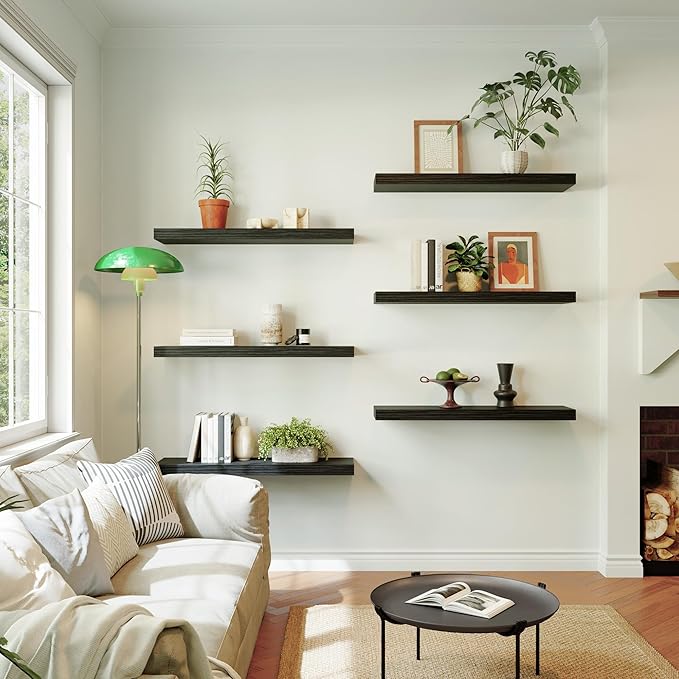 Large Floating Shelves for Wall Set of 3 Wooden Wall Shelves 30 in x 12.75 in x 2 in Room Decor Long Shelf with Invisible Wall Mount Bracket for Bedroom Kitchen Living Room Black Wood