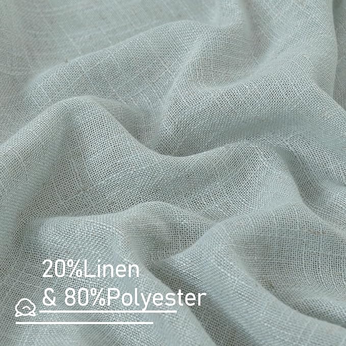 LAMIT Short Linen Curtains 36 Inch Length for Half Window, Semi Sheer Light Filtering Panels Bronze Grommet Drapes for Basement/Kitchen, Greyish Blue, 2 Panels, 34 x 36 Inch