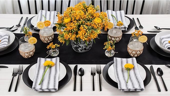 Solino Home Linen Black Table Runner 120 Inches Long - 100% Pure Linen 14 x 120 Inch Table Runner for Fall, Autumn, Halloween, Thanksgiving - Classic Hemstitch
