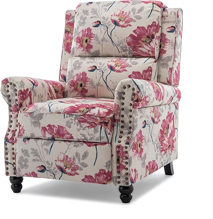 UIXE Pushback Recliner Chairs Set of 2, Fabric Armchair Push Back Accent Chair, Rivet Trim Club Chair Home Theater Overstuffed Single Sofa Reading Seat for Living Room, Pattern