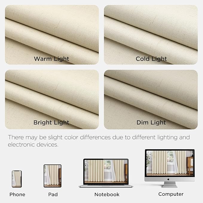 Joydeco Pinch Pleated Linen Curtains Darkening Drapes for Bedroom, 100% Blackout Drapes 96 inches Long 2 Panels Heat Blocking Curtains(Bleached Sand,40'' Wx96'' L)