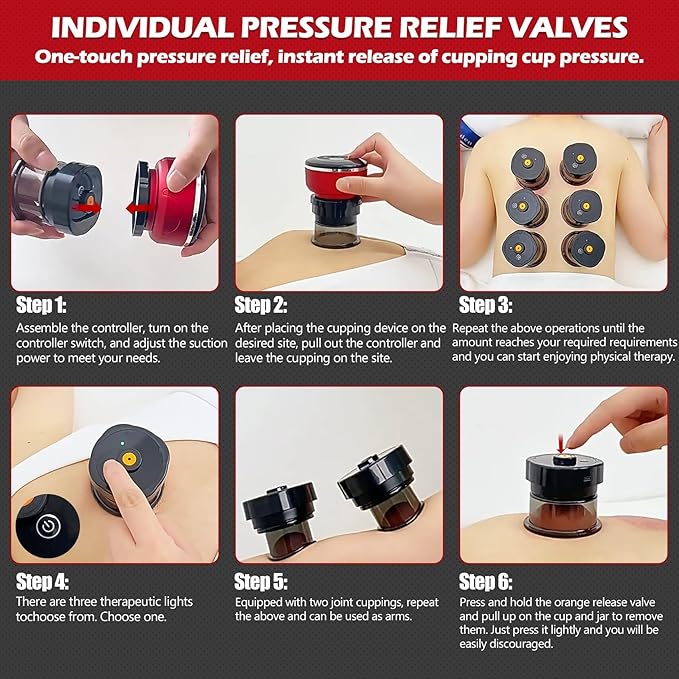 Smart Cupping Therapy Massager Set, 4 in 1 Cupping Kit for Massage Therapy, Portable Electric Cupper for Targeted Pain Relief, Knots, Aches, Muscle Soreness, Circulation & Tighter Skin