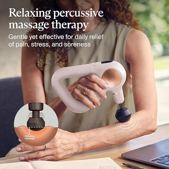 TheraGun Therabody Sense Percussion Massage Gun - Deep Tissue Personal Massager with Preloaded Routines for Stress Relief, Pain Relief & Muscle Soreness in Neck, Back, Leg, Knee, and Shoulder (White)