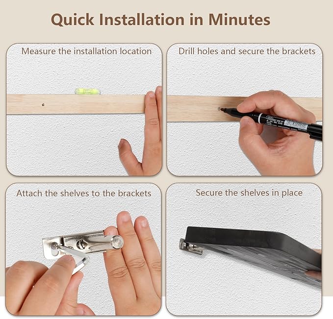 Solid Wood Floating Shelves Set of 2 - Natural, Warp & Crack Resistant 17.72 Inch Wall Shelf with Invisible Brackets Thicker, More Durable for Bathroom, Bedroom, Kitchen, Living Room (Black, 17.72)