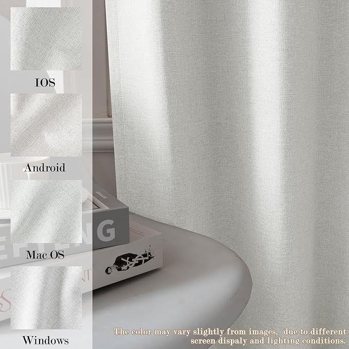 100" W x 96" L Faux Linen Room Divider Curtains, Full Blackout Pinch Pleated Drapes for Traverse Rod, Bedroom Divider Privacy Drapery with Hooks for Ceiling Track, 1 Panel, Greyish White
