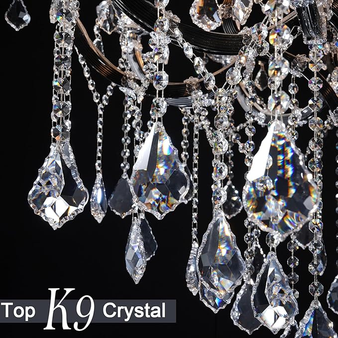 Modern Crystal Chandeliers, Black Chandelier Light Fixtures, 29''Candle Chandeliers for Staircase Hallway Living Room Entryway, 8 Lights
