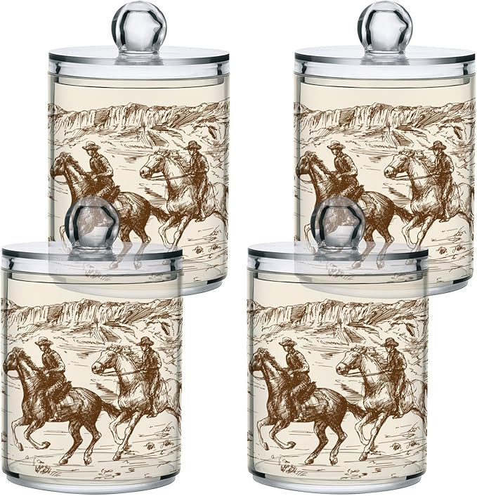 2 Pack Qtip Holder Organizer Dispenser Western Desert Cowboy Bathroom Storage Canister Cotton Ball Holder Container for Cotton Swabs/Pads/Floss