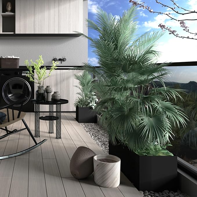 Galvanized Steel Planter Black Metal Outdoor Planter Powder Coated 32" x 12" x 16" Pot Metallic Heavy Pot Indoor & Outdoor, Commercial & Residential (L32 x W12 x D16, Black)