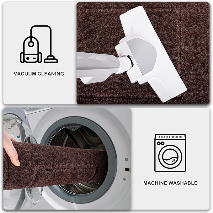 PURRUGS Dirt Trapping Door Mat 34" x 59", Non-Slip/Skid Machine Washable Entryway Area Rug, Dog Doormat, Super Absorbent Welcome Mat for Muddy Wet Shoes and Paws, Brown