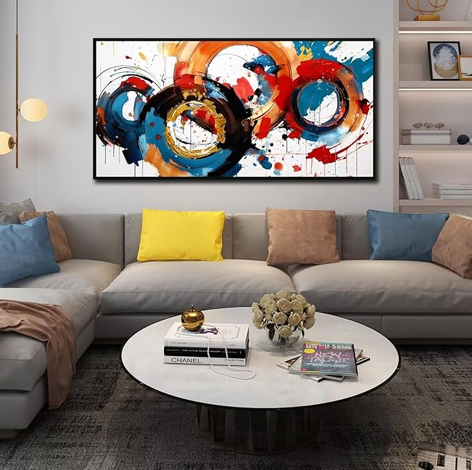 Abstract Wall Art With Black Wood Frames Large Canvas Prints Modern Living Room Bedroom Home Office Wall Decor Framed Colorful Circle Abstract Picture Ready to Hang Size 30x60