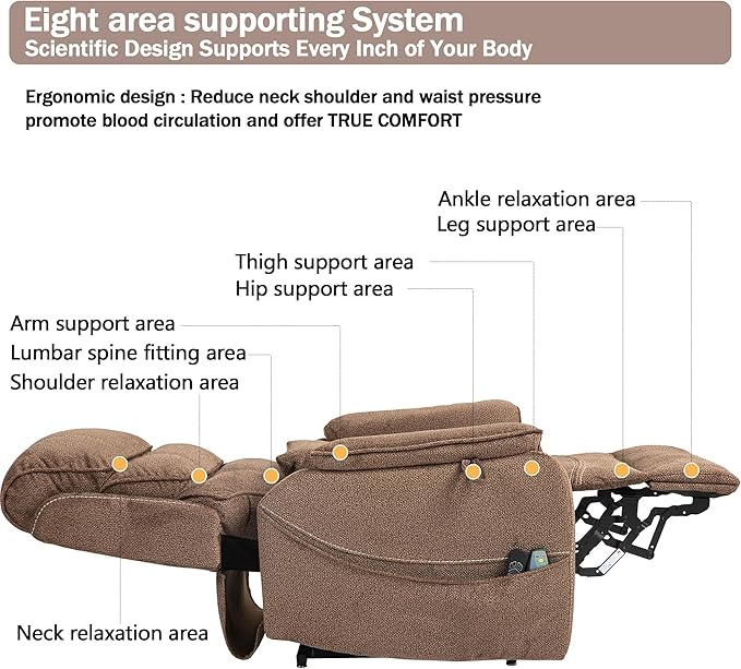Power Lift Recliner Chair for Adults Elderly Lay Flat Velvet Recliners with Massage Heating, Extended Footrest, Wireless Charging Device, USB Ports, Cup Holder, Lumbar Pillow