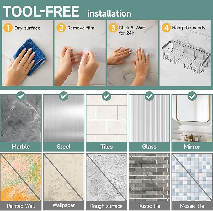 Veken Shower Caddy 6-Pack, Family Choice Award Winner, Large Wall Mounted Shower Rack, Bathroom Shelves Over Toilet, Organizer Storage Accessories with Soap Dish&Toothbrush Holder