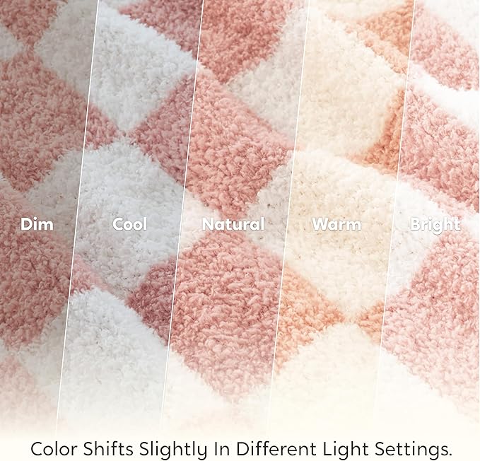 Joiedomi Throw Blanket for Couch, Pink White Checkered Knitted Blankets Gifts for Women Mom Girls, Cozy Cute Soft Throw Home Room Decor Aesthetic Women Mothers Birthday Gifts 50x70 Inches