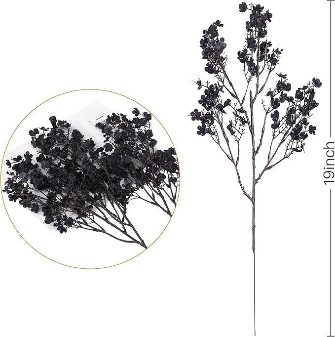 Sggvecsy 15 Pcs Babys Breath Artificial Flowers Gypsophila Bouquets Bulk Real Touch Fake Silk Flowers for Home Halloween Wedding DIY Floral Arrangement Table Centerpiece Festival Decoration (Black)