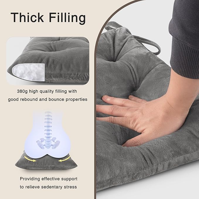 OVOV Chair Cushions for Dining Chairs Set of 6 Tufted Indoor Chair Pads with Ties Soft Square Seat Cushions for Kitchen Chairs 15.5"x15.5",Grey