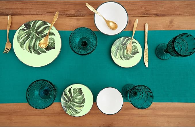 Solino Home Linen Teal Table Runner 108 Inches Long - 100% Pure Linen 14 x 108 Inch Table Runner for Dining, Fall, Autumn - Fete, Handcrafted and Machine Washable