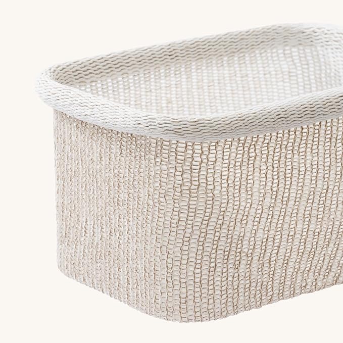 La Jolie Maison Blended Fabric Storage Baskets Set of 2, Rectangle Knitted Baskets for Organizing, Boho Decorative Baskets, Durable Finish, Oatmeal