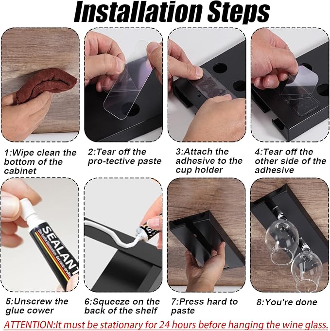 Wine Glass Holder Under Shelf or Cabinet Punch-free,Wine Glass Rack Stemware Rack Glassware Drying Storage Hanger for Kitchen,Bar and Restaurant (White)