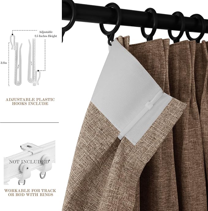 100% Blackout Linen Textured Drapes for Bedroom Pinch Pleated Curtains for Track System Portable Drapery for Sliding Glass Door/Storage/Space Room Divider, 70" Wx102 L, 1 PC, Taupe