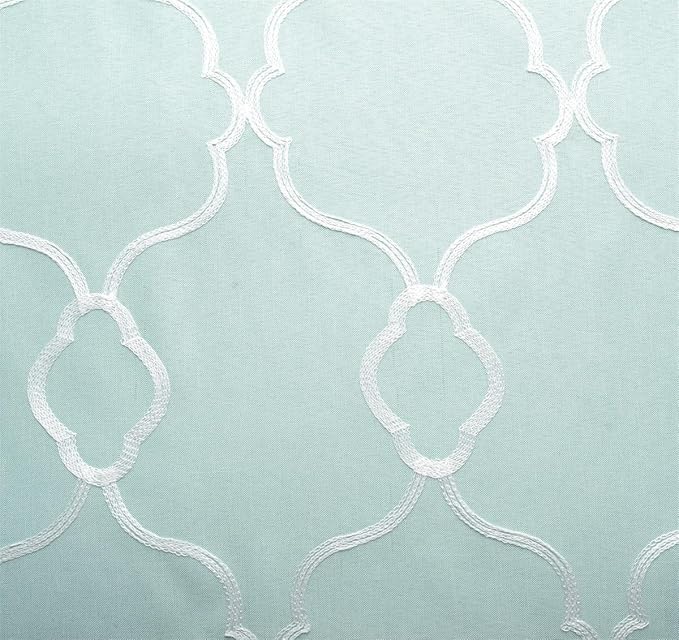 MIUCO Moroccan Embroidered Semi Sheer Curtains Linen Look Grommet Panels for Bedroom 52 x 95 Inch 2 Panels, Subtle Green