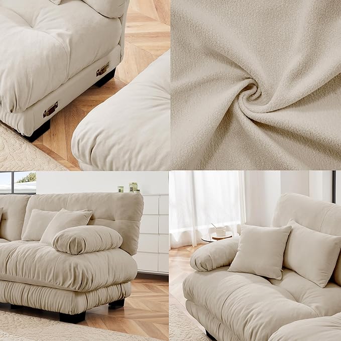 Loveseat Modular Sectional Sofa, U Shaped Couch with Ottoman, Cloud Couch Sectional Couch Home Sofa Living Room Oversized Couch Deep Seat Couch with Round Bolster Armrests 4 Pillows