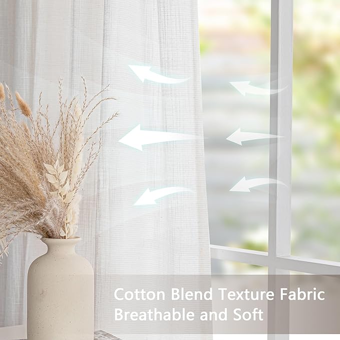 MYSKY HOME Natural Curtains for Living Room, Beige Semi Sheer Curtains & Drapes Light Filtering Farmhouse Country Boho Style Back Tab Draperies for Sliding Glass Door (Customsize, Natural)