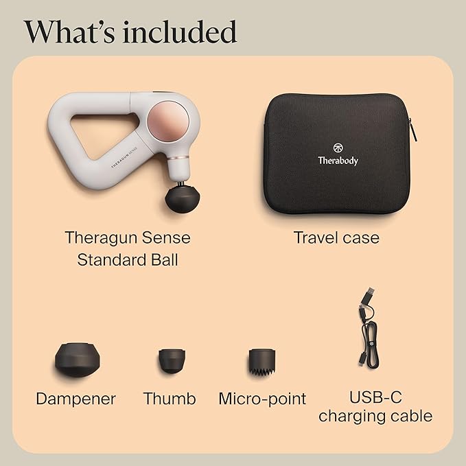 TheraGun Therabody Sense Percussion Massage Gun - Deep Tissue Personal Massager with Preloaded Routines for Stress Relief, Pain Relief & Muscle Soreness in Neck, Back, Leg, Knee, and Shoulder (White)
