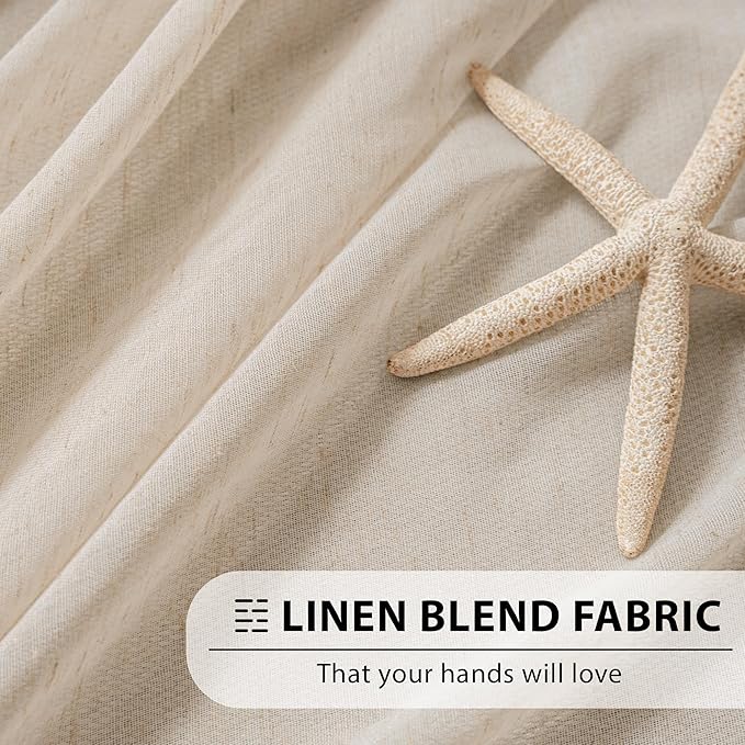 FMFUNCTEX Linen Sheer Curtains for Bedroom, Taupe Curtains 96 inches Long for Living Room, Brown Farmhouse French Flax Blend Window Draperies, Rod Pocket 2 Panels Set