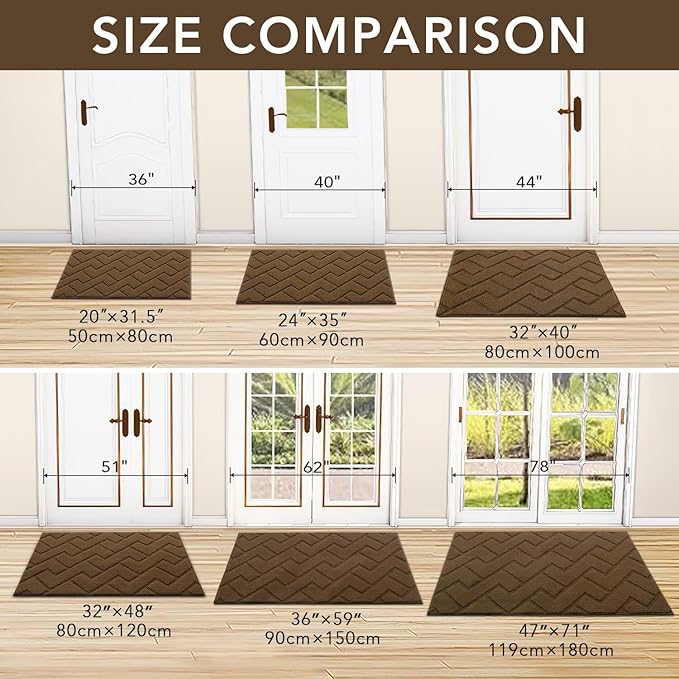 hicorfe Front Door Mat Outside Entrance,36"x59" Absorbent Muddy Dirt Resist Welcome Door Mats Outdoor Indoor,Stain and Fade Resistant,Non Slip Backing Entry Mat Doormat for Entryway(Dark Brown)