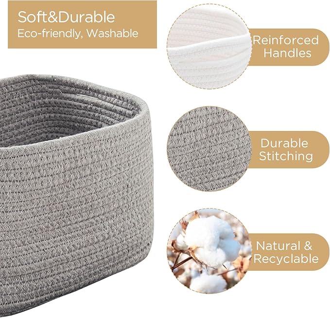 Small Baskets Set of 3-11"x7"x7" Perfect Toy Baskets for Storage, Ideal Storage Basket for Cube, Towels, and More - Basket for Shelves (Grey)
